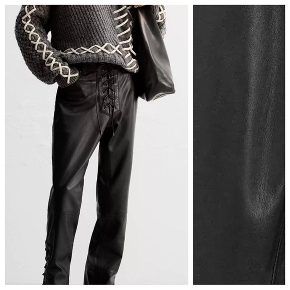 NWT. Zara Man Black 100% Leather Pants. Size 31.